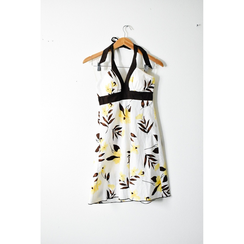 Speechless Halter Dress Womens 5 White Yellow 2000s Floral Empire Waist Y2K